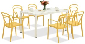 King/Vague wit en oranje tuinmeubelset voor 6 personen Bica
