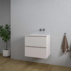 Adema Chaci Badkamermeubelset - 60x46x57cm - 1 keramische wasbak wit - zonder kraangaten - 2 lades - mat cotton (beige) SW1212761/SW773925