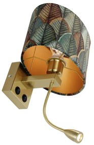 Wandlamp messing met ovale velours kap blad design 25cm - Brescia Combi