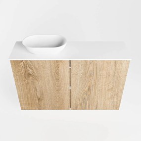 Mondiaz Fowy toiletmeubel 80cm washed oak met witte waskom links en kraangat