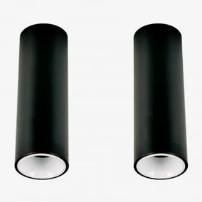 Pack Van 2 Ronde Led-opbouwplafondlampen Ø7,2 Cm Voor Buiten In Aluminium Luisiana Zwart – Wit & Wit Koud 4000k & 10 W & 38º - Sklum