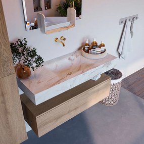 Mondiaz Alan DLux badmeubel 110cm washed oak 1 lade met wastafel frappe midden zonder kraangat