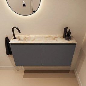 Mondiaz Ture DLux toiletmeubel 100cm dark grey met wastafel frappe links met kraangat