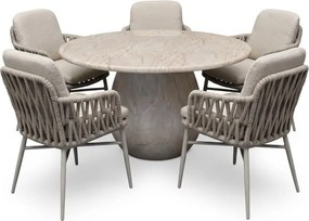 Luxor Dante dining tuinset 140xH75 cm 6 delig zand polystone marmerlook