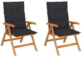 vidaXL Tuinstoelen 2 st met antracietkleurige kussens massief teakhout