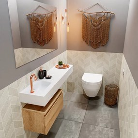 Mondiaz Andor toiletmeubel 60cm eiken met witte wastafel 120cm links met kraangat