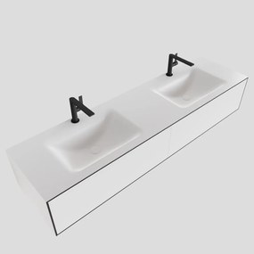 Zaro Lagom volledig naadloos solid surface onderkast 170cm mat zwart met 2 lades Push tot open. Compleet met solid surface wastafel met 2 kraangat(en)