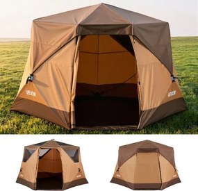 VEVOR Campingtent voor 6 personen, pop-up tent met regenhoes en gaasramen, snel op te zetten in 60 seconden, draagbare tent met draagtas voor gezinskamperen en wandelen, 330x213x204 cm