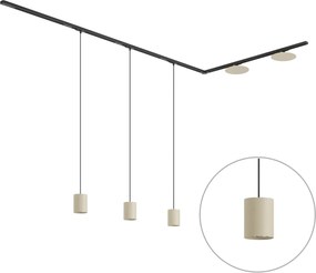Modern railsysteem zwart met 3 hanglampen en 2 plafondlampen beige 1-fase - Iconic Holt Pulley