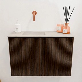 Mondiaz Joya DLux 60cm toiletmeubel walnut met wastafel faye links zonder kraangat ostra