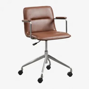 Seifert Bureaustoel Met Wielen En Armleuningen Grijs Geborsteld & Bruin Kunstleer & Kunstleren - Sklum