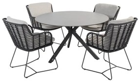 Locarno Fabrice dining tuinset 130 cm rond 5 delig HPL Antraciet 4 Seasons Outdoor