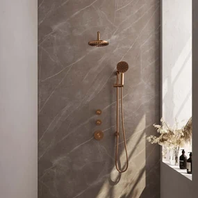 Brauer Copper Edition complete inbouw regendouche met 3 standen handdouche, gebogen wandarm, glijstang en hoofddouche 20cm set 21 koper geborsteld PVD