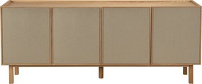 Eiken Dressoir Met Stoffen Deuren 180 Cm - 180x40x60cm.