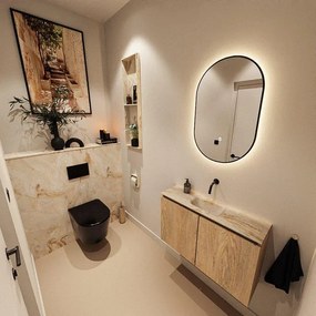 MONDIAZ TURE-DLUX 80cm toiletmeubel Washed Oak. EDEN wastafel Frappe positie midden. Zonder kraangat. TUREDX80WASM0FRA