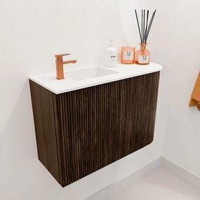 Mondiaz Joya 60cm toiletmeubel ronding rechts walnut met wastafel faye links 1 kraangat talc