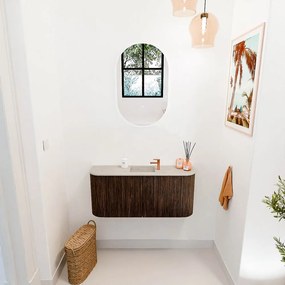 Mondiaz Joya DLux 95cm toiletmeubel ronding links/rechts walnut met wastafel faye midden 1 kraangat opalo