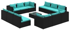vidaXL 13-delige Loungeset met kussens poly rattan zwart