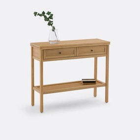 Console met dubbel plateau massief dennenhout en vlechtwerk Gabin