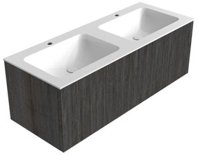 Mondiaz Kurve 120cm badmeubel shadow met 1 lade en wastafel cloud dubbel 2 kraangaten