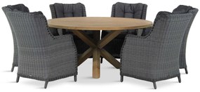 Tuinset Ronde Tuintafel 6 personen 160 cm Wicker Zwart Garden Collections Buckingham/Sand