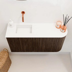 Mondiaz Joya 80cm toiletmeubel ronding rechts walnut met wastafel faye links zonder kraangat talc