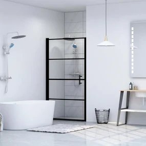vidaXL Douchedeur 91x195 cm gehard glas zwart