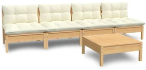 vidaXL 5-delige Loungeset met crèmekleurige kussens grenenhout