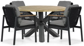 Tuinset Ronde Tuintafel 4 personen 120 cm Aluminium/rope Grijs Coco Ralph/Rockville