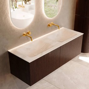 Mondiaz Kurve-dlux 130cm badmeubel ruby met 2 lades en wastafel leaf dubbel zonder kraangat ostra