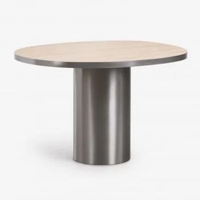 Ovalen Eettafel 120x100 Cm Van Natuursteen En Roestvrij Staal Fertrix Travertijn - Sklum