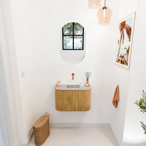 Mondiaz Joya DLux 65cm toiletmeubel ronding links/rechts oak met wastafel faye midden zonder kraangat glace