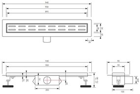 Brauer Small douchegoot 90cm met standaard rooster en flens RVS geborsteld