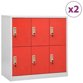 vidaXL Lockerkasten 2 st 90x45x92,5 cm staal lichtgrijs en rood