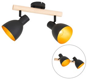 Landelijke Spot / Opbouwspot / Plafondspot zwart met hout 2-lichts - Flint Landelijk E27 Binnenverlichting Lamp