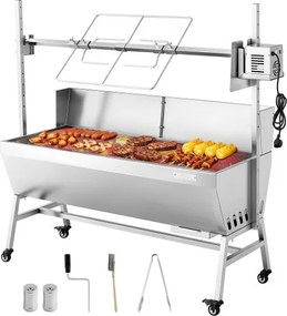 VEVOR Rotisserie Grill 38 W Speenvarken Grill Lam Grill Houtskool Grill (1218 mm Grilllengte) met 60 kg draagvermogen & wielen & 4-voudige hoogteverstelling & beschermhoes, elektrische grillset voor kamperen
