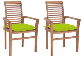vidaXL Eetkamerstoelen 2 st met heldergroene kussens massief teakhout