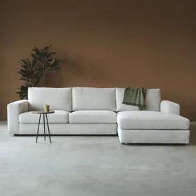 Hoekbank Ribstof Rechts Grijsbeige