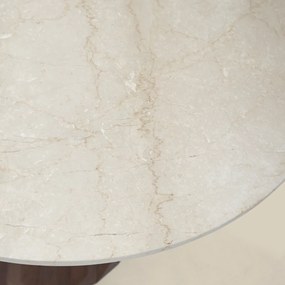 Ronde Eettafel Beige Marmer En Hout - 120 X 120cm.