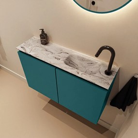 Mondiaz Ture DLux toiletmeubel 80cm smag met wastafel glace rechts met kraangat