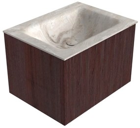 Mondiaz Kurve-dlux 60cm badmeubel ruby met 1 lade en wastafel cloud midden zonder kraangat frappe