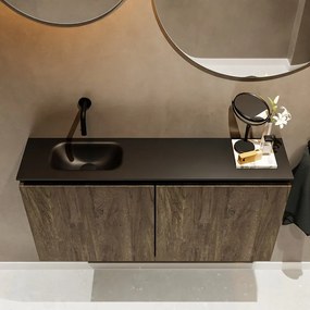 Mondiaz Ture 100cm toiletmeubel dark brown met wastafel urban links geen kraangat