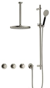 Hotbath Cobber X IBSX70 inbouwdouche met ronde handdouche, 30cm plafondbuis, 30cm hoofddouche en glijstang geborsteld nikkel