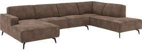 Goossens Hoekbank Hercules bruin, microvezel, 2,5-zits, modern design met ligelement rechts
