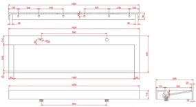 Fontana Elena badkamermeubel 160cm zwart met solid surface wastafel 2 kraangaten