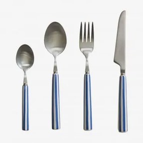 16-delige Bestekset Van Roestvrij Staal En Keramiek Ireli Blauw Ken - Wit - Sklum