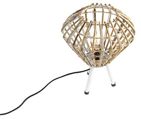 Landelijke tafellamp tripod bamboe met wit - Canna Diamond