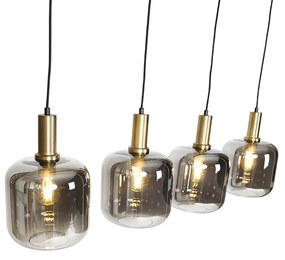Design hanglamp zwart met goud en smoke glas 4-lichts - Zuzanna