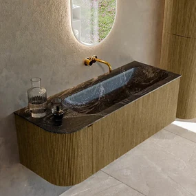 Mondiaz Kurve-dlux 125cm badmeubel ronding links dusk met 1 lade en deur en wastafel big medium rechts zonder kraangat lava