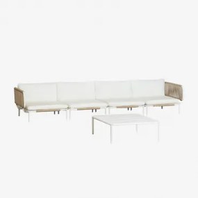 Tuinset Met Modulaire 4-zitsbank Met 2 Hoekmodules En Salontafel Van Roubly-staal Beige Amandelroos - Sklum
